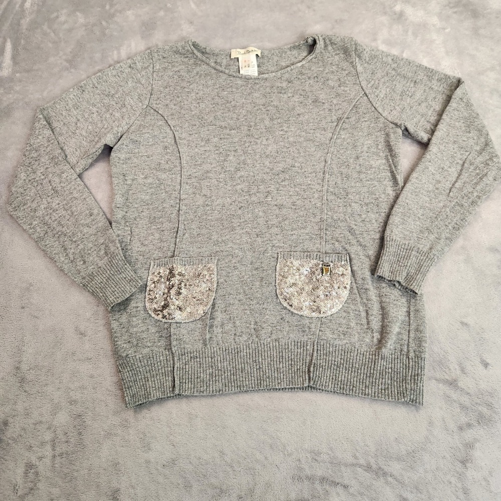 Renato Balestra Italian Wool Cashmere Sequin Pocket Gray Sweater Size XL 16